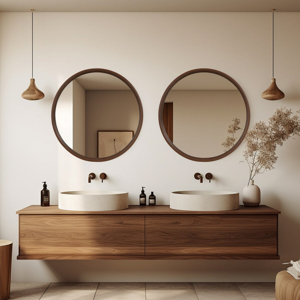 Miroir mural rond classique avec cadre en bois