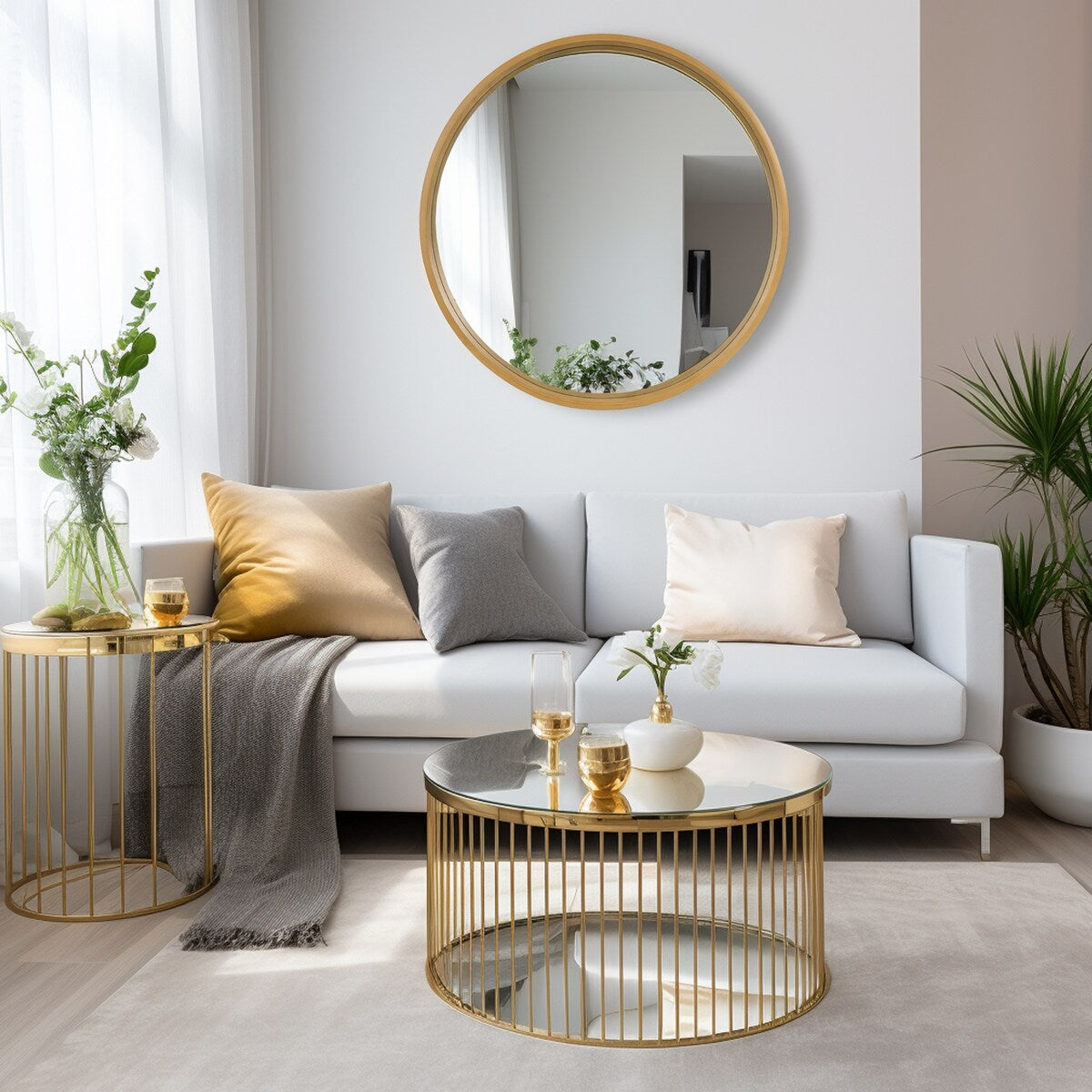 Miroir mural rond classique avec cadre en bois