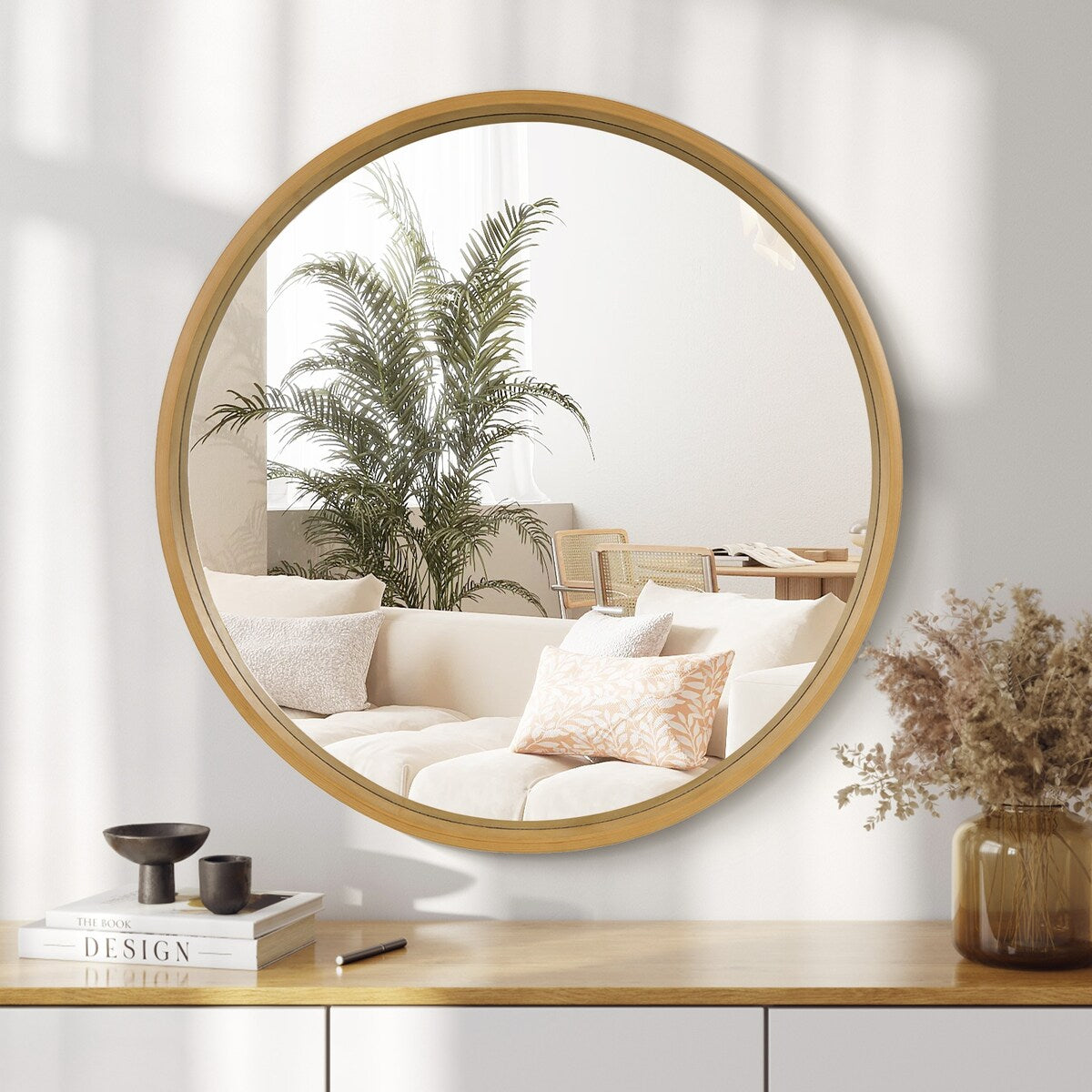 Miroir mural rond classique avec cadre en bois
