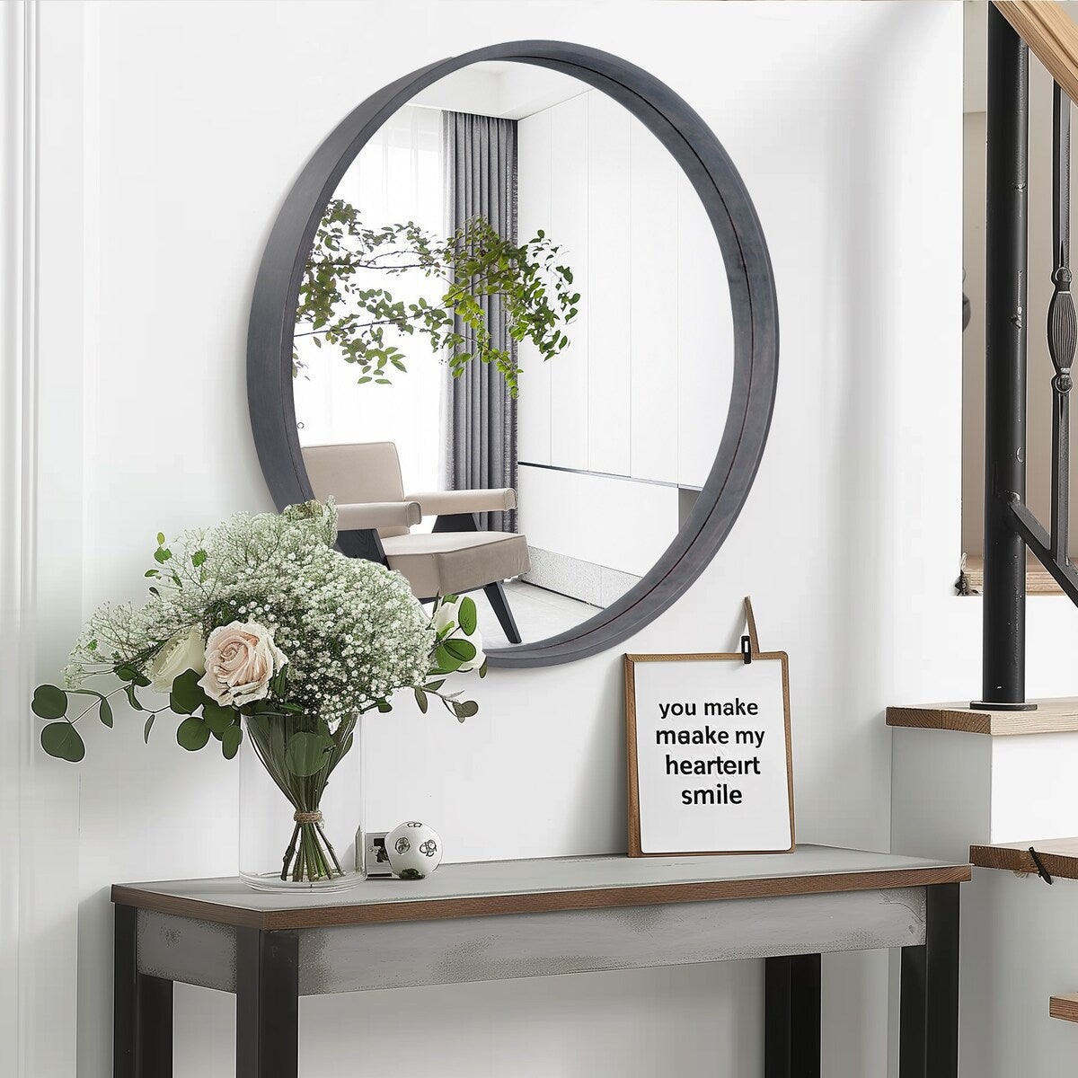 Miroir mural rond classique avec cadre en bois