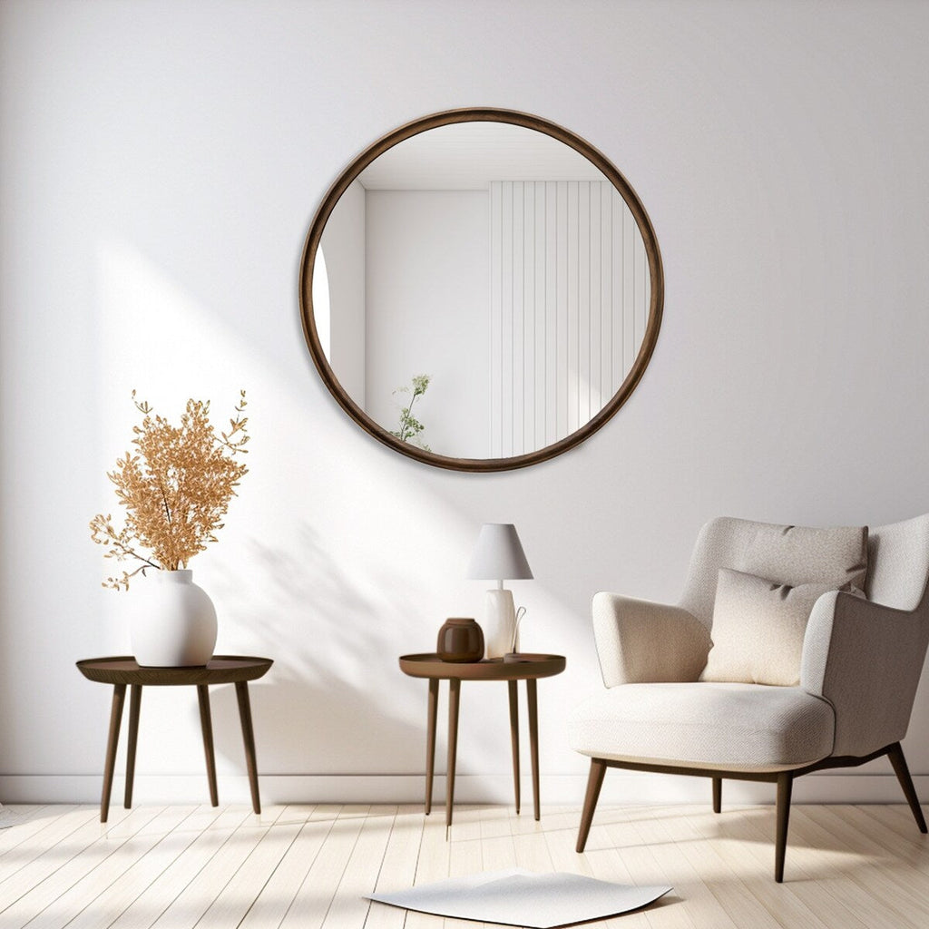 Miroir mural rond classique avec cadre en bois