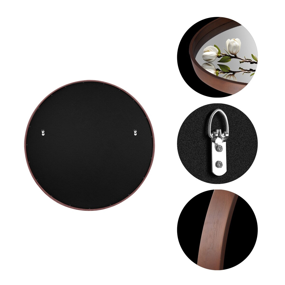 Miroir mural rond classique avec cadre en bois