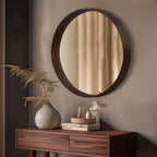 Miroir mural rond classique avec cadre en bois