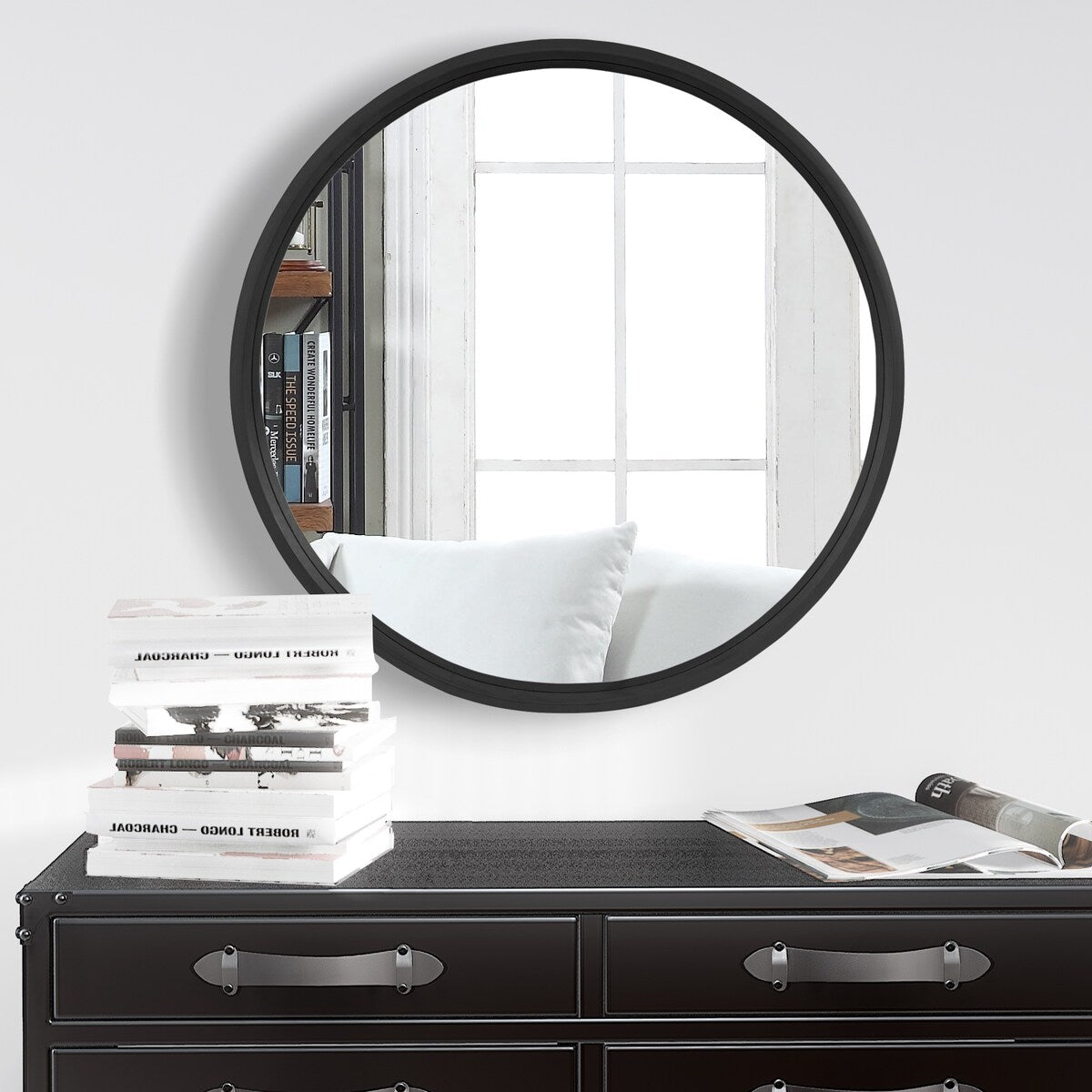 Miroir mural rond classique avec cadre en bois