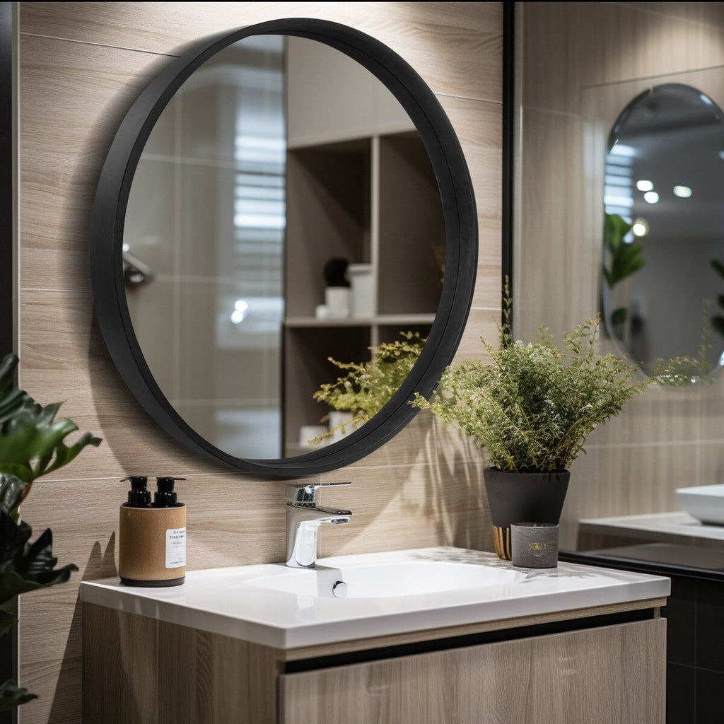 Miroir mural rond classique avec cadre en bois
