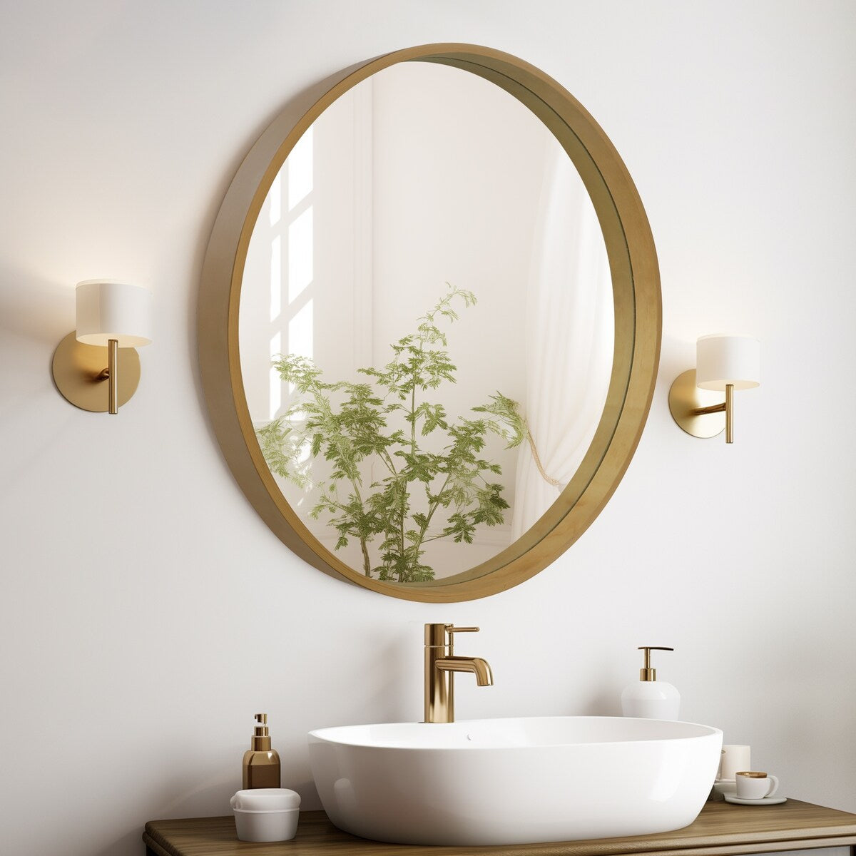 Miroir mural rond classique avec cadre en bois