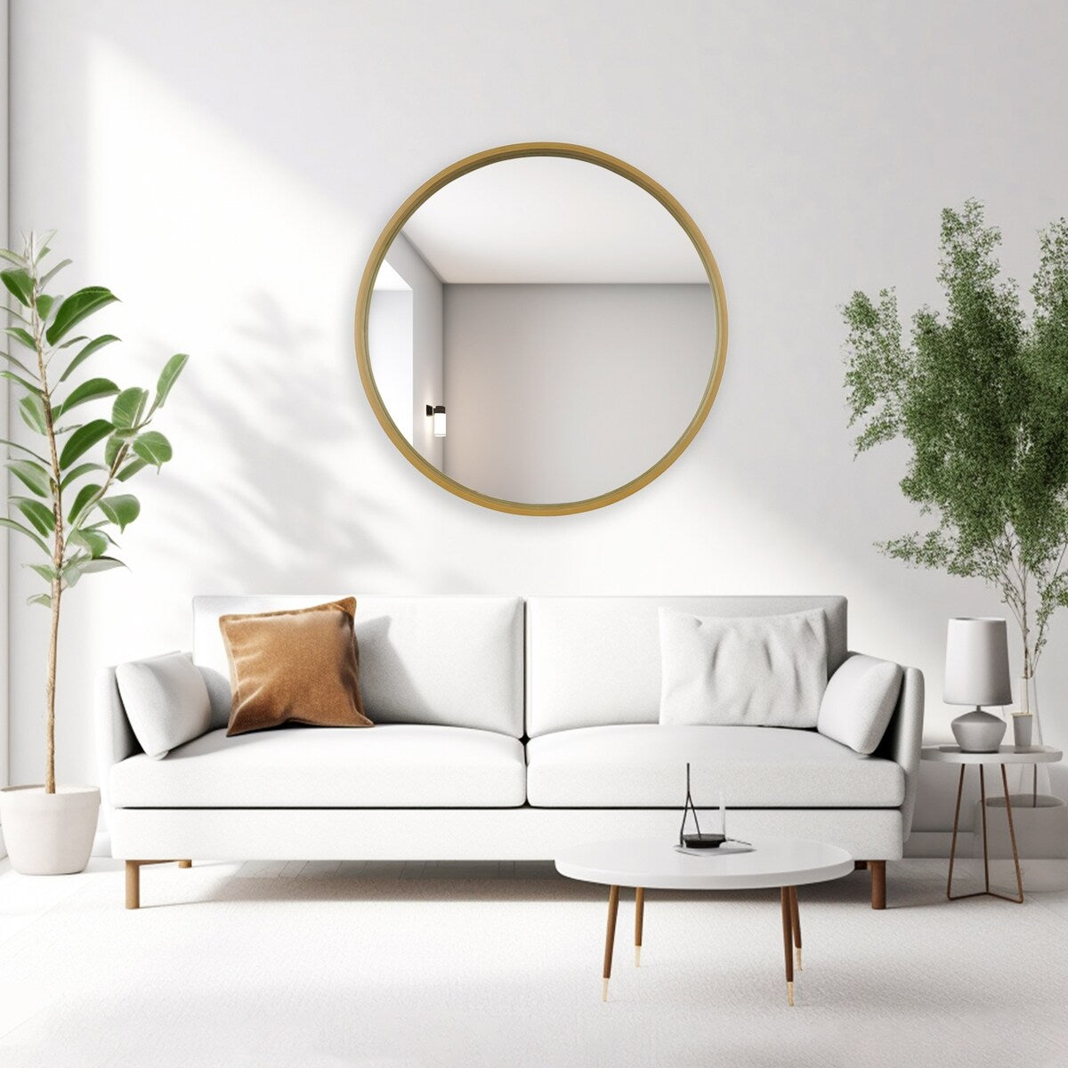 Miroir mural rond classique avec cadre en bois