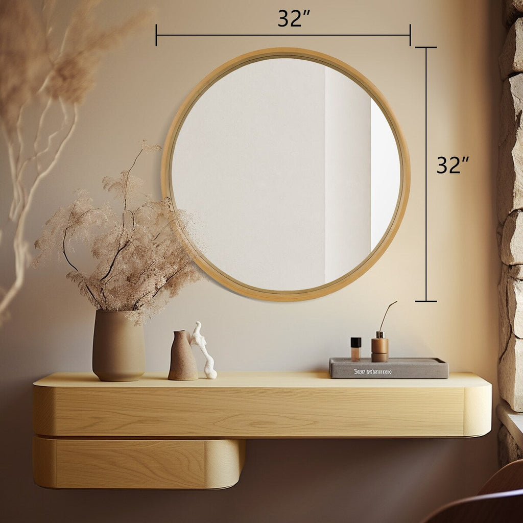 Miroir mural rond classique avec cadre en bois