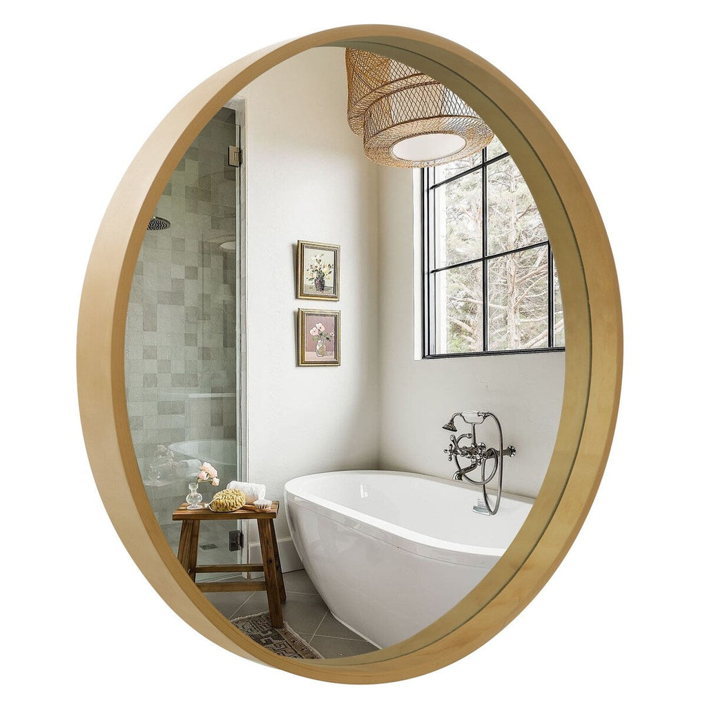 Miroir mural rond classique avec cadre en bois