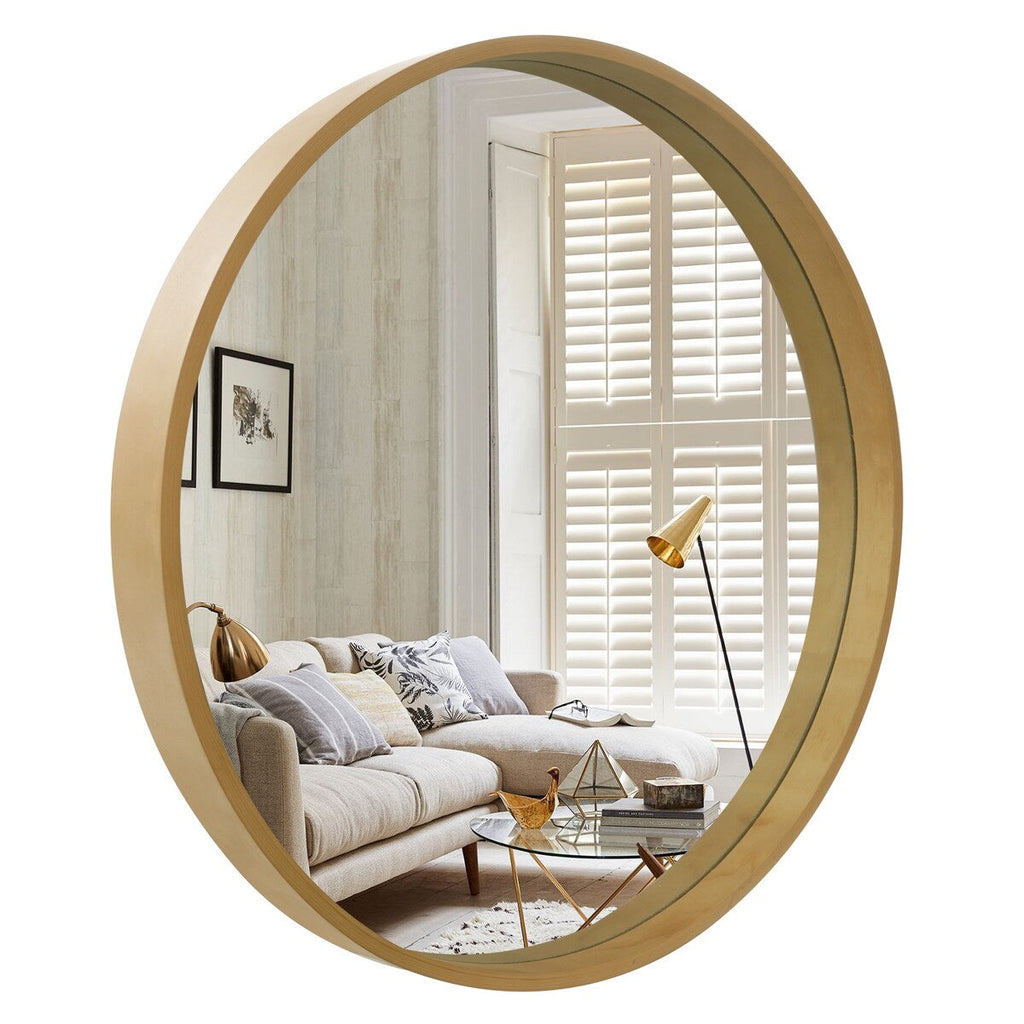 Miroir mural rond classique avec cadre en bois