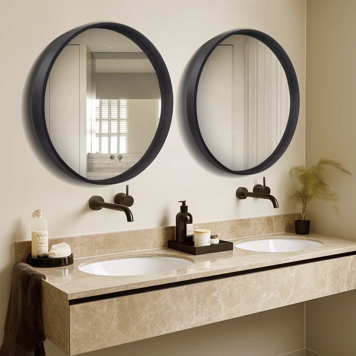 Miroir mural rond classique avec cadre en bois