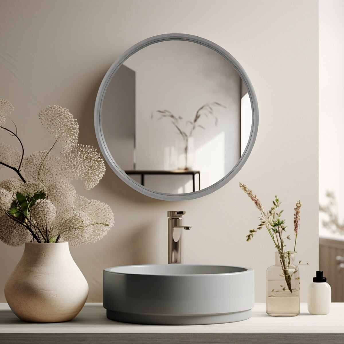 Miroir mural rond classique avec cadre en bois