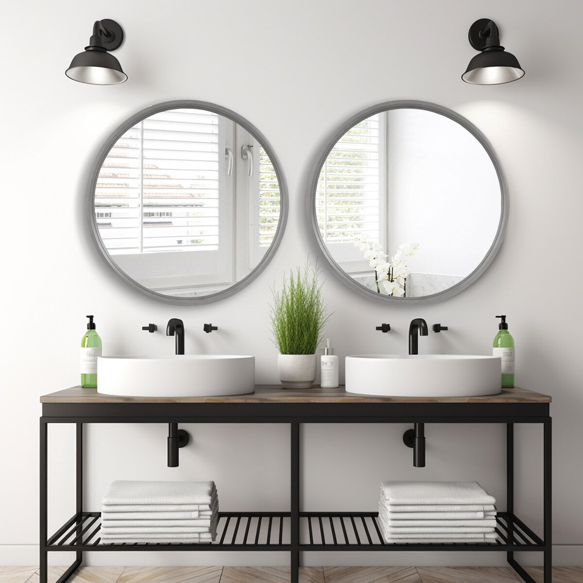 Miroir mural rond classique avec cadre en bois