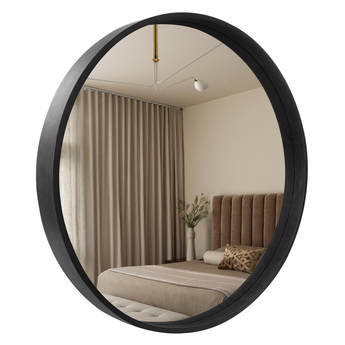 Miroir mural rond classique avec cadre en bois