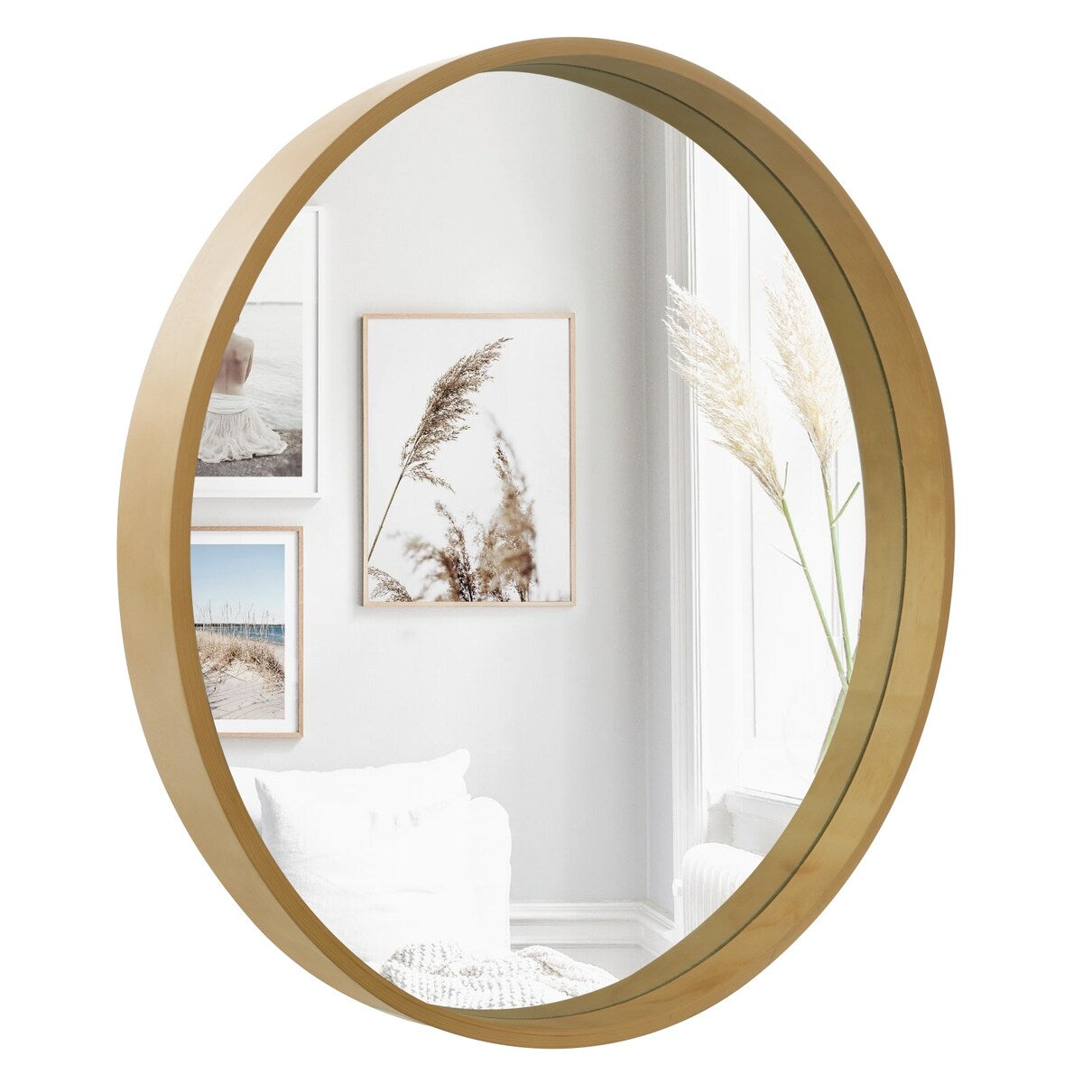 Miroir mural rond classique avec cadre en bois