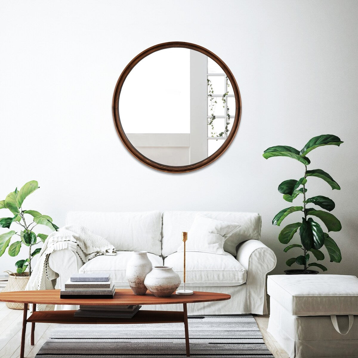 Miroir mural rond classique avec cadre en bois