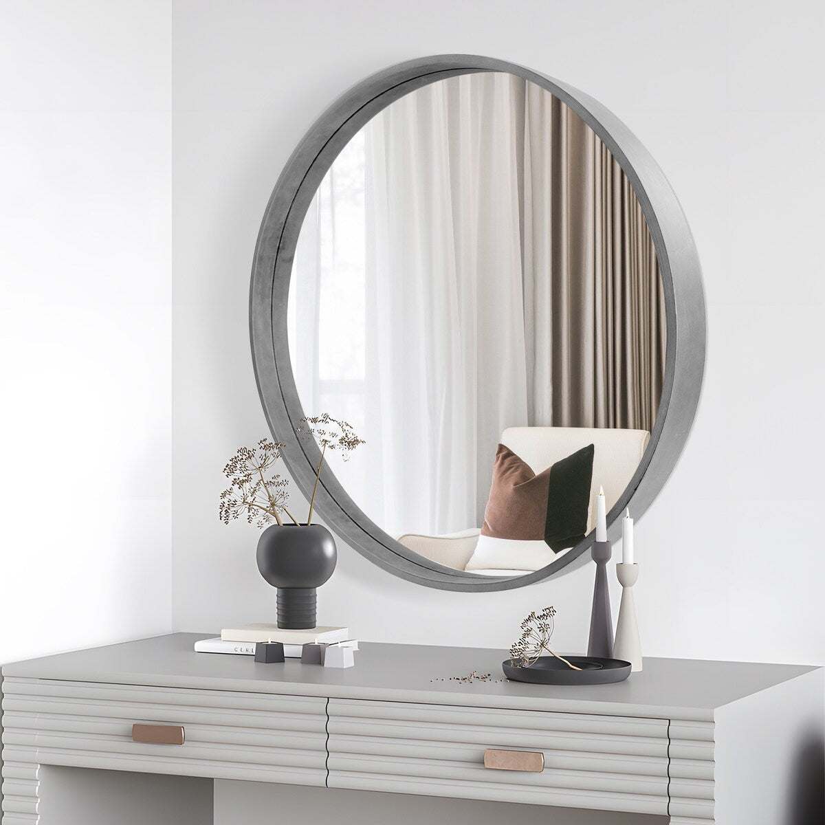 Miroir mural rond classique avec cadre en bois