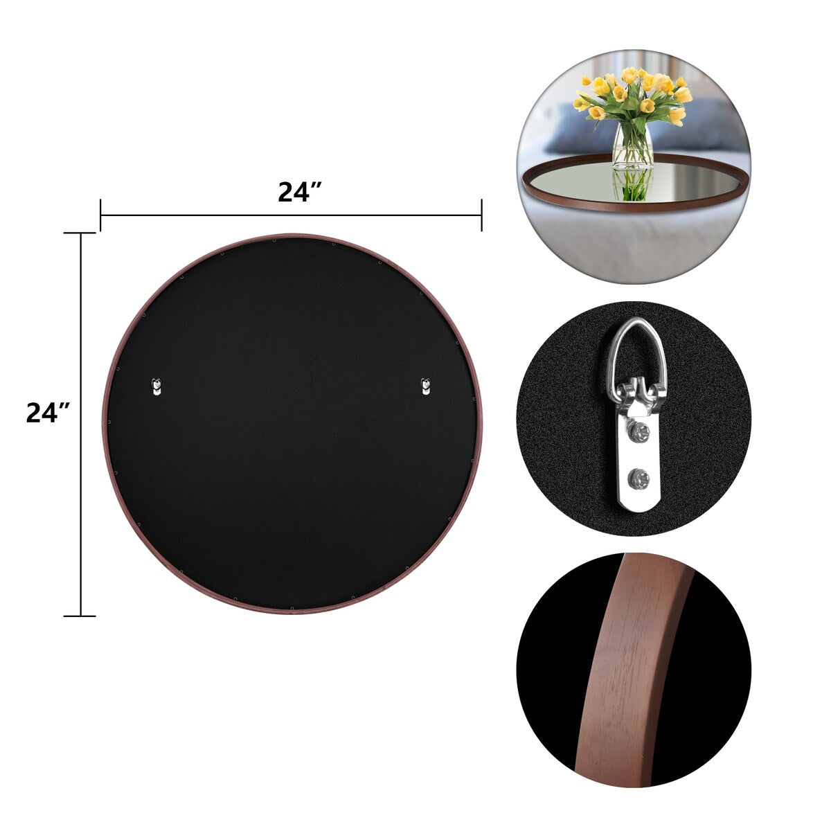 Miroir mural rond classique avec cadre en bois
