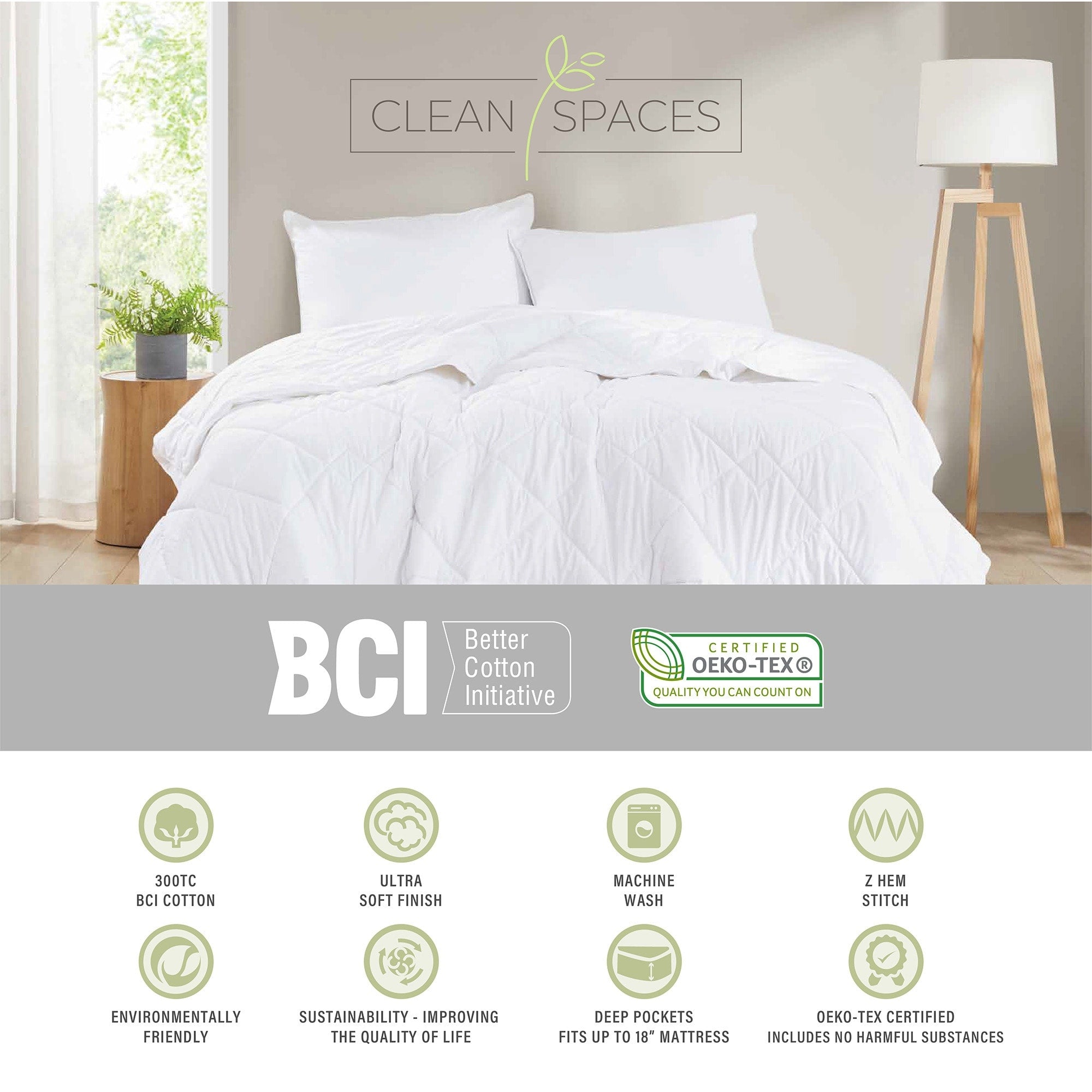 Ensemble de draps en coton Clean Spaces 300 fils BCI