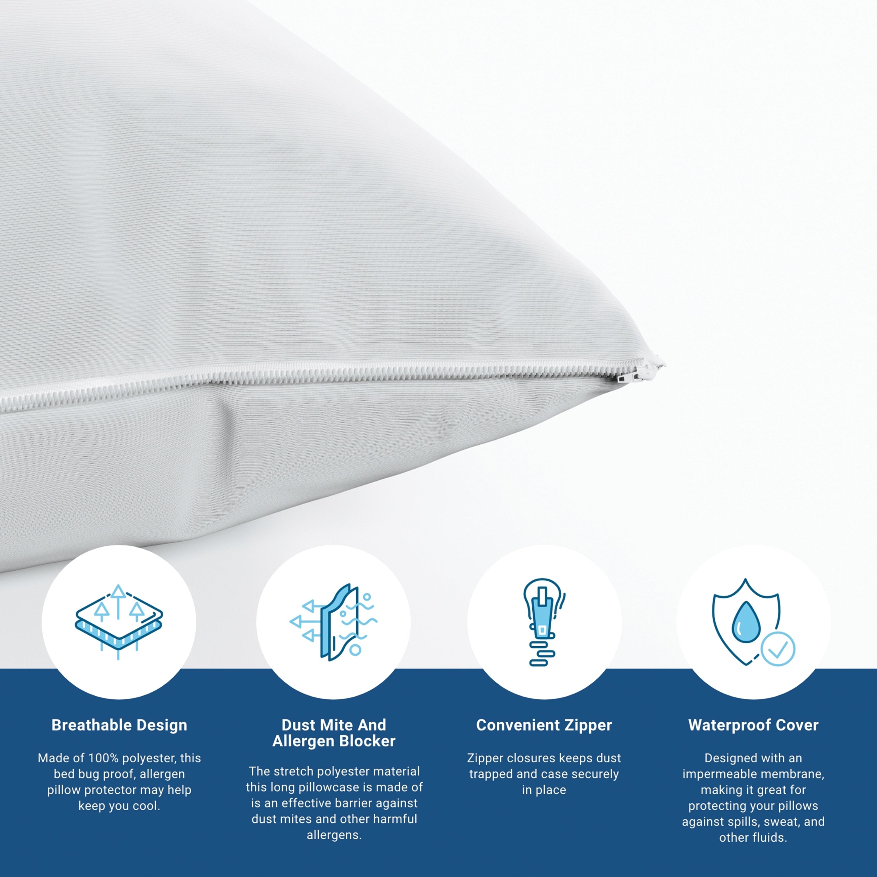 Protège-oreiller anti-allergènes CleanAir, imperméable, anti-punaises de lit et anti-poussière, respirant