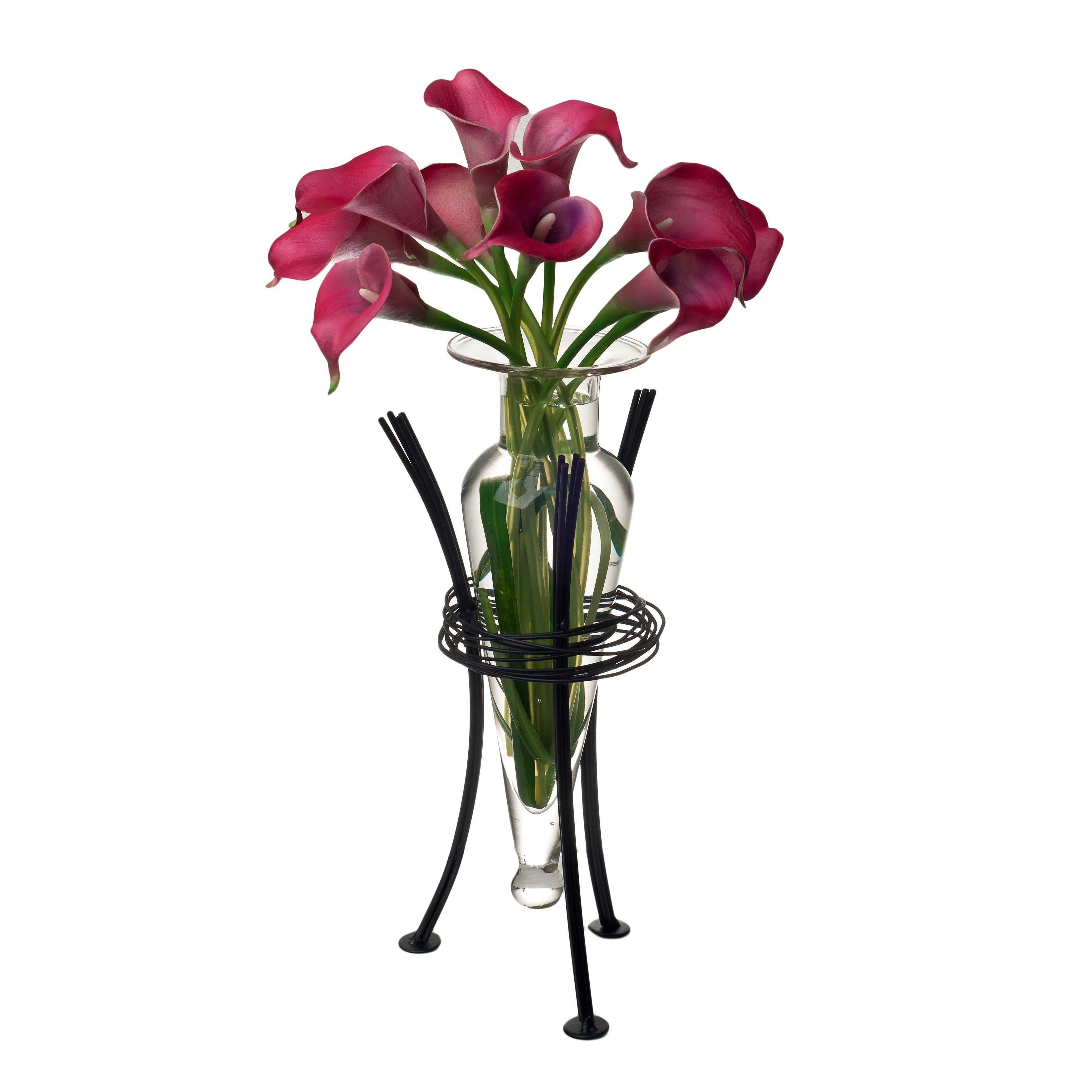 Vase amphore transparent sur support métallique