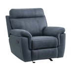 Fauteuil d'appoint inclinable manuel Clif 38 pouces, microfibre bleue, bois