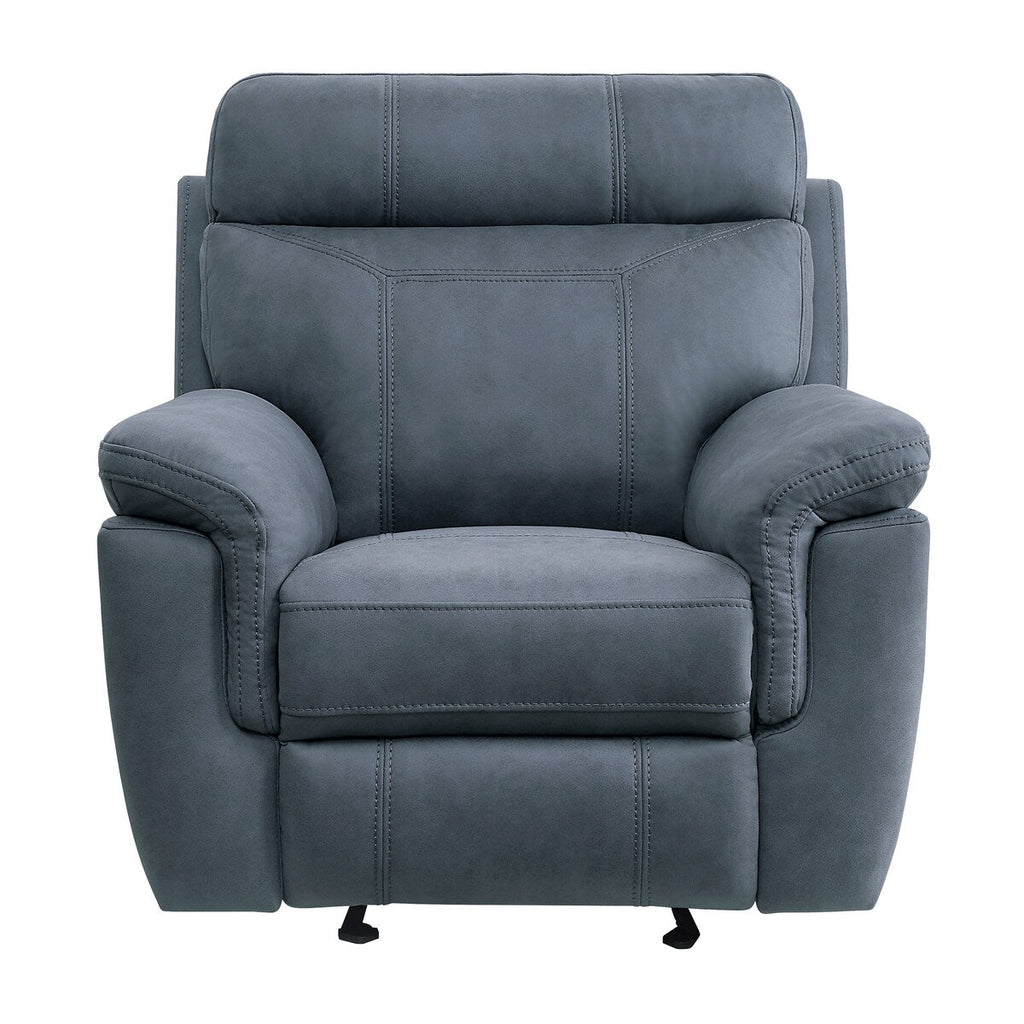 Fauteuil d'appoint inclinable manuel Clif 38 pouces, microfibre bleue, bois