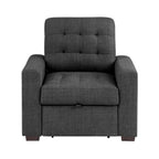 Chaise Cliff 94 cm, pouf gigogne, polyester gris foncé, bois expresso