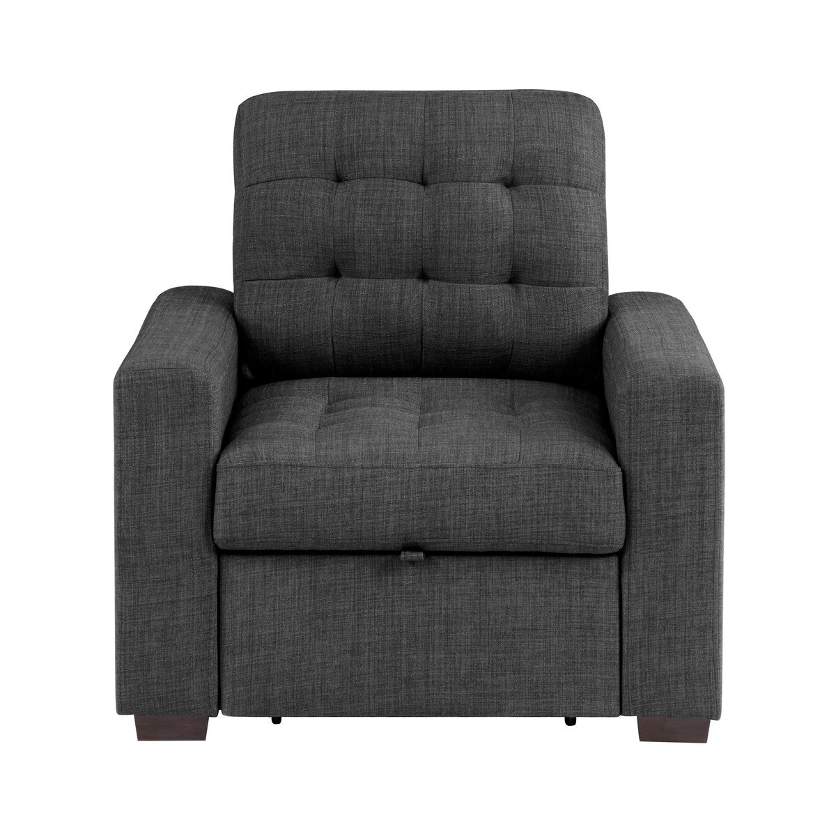 Chaise Cliff 94 cm, pouf gigogne, polyester gris foncé, bois expresso