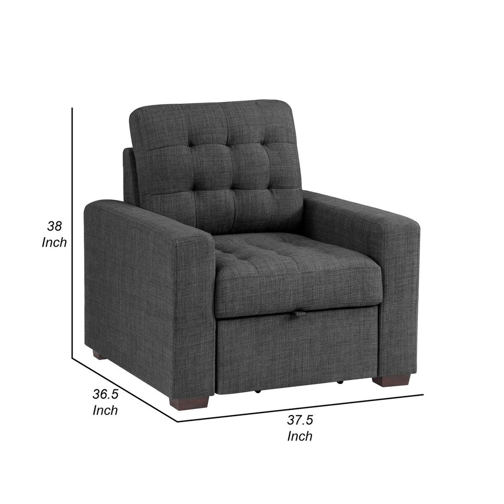 Chaise Cliff 94 cm, pouf gigogne, polyester gris foncé, bois expresso