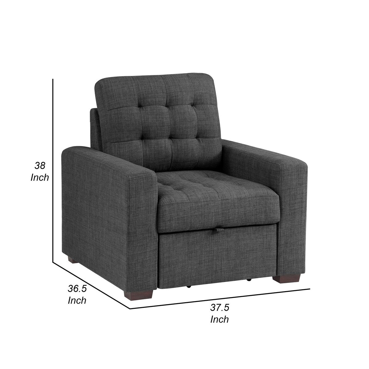 Chaise Cliff 94 cm, pouf gigogne, polyester gris foncé, bois expresso