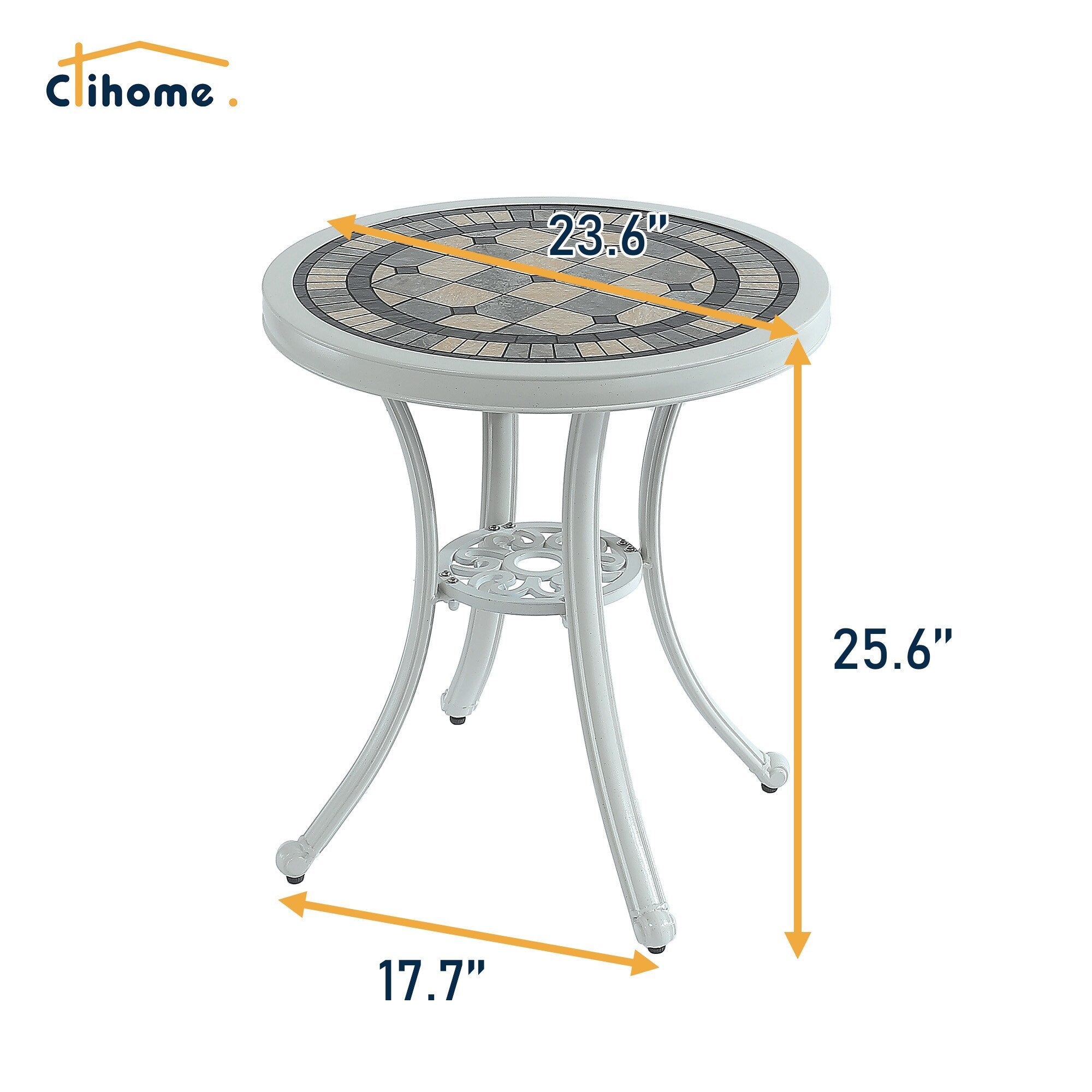 Ensemble bistrot extérieur 3 pièces Clihome en aluminium moulé résistant à la rouille