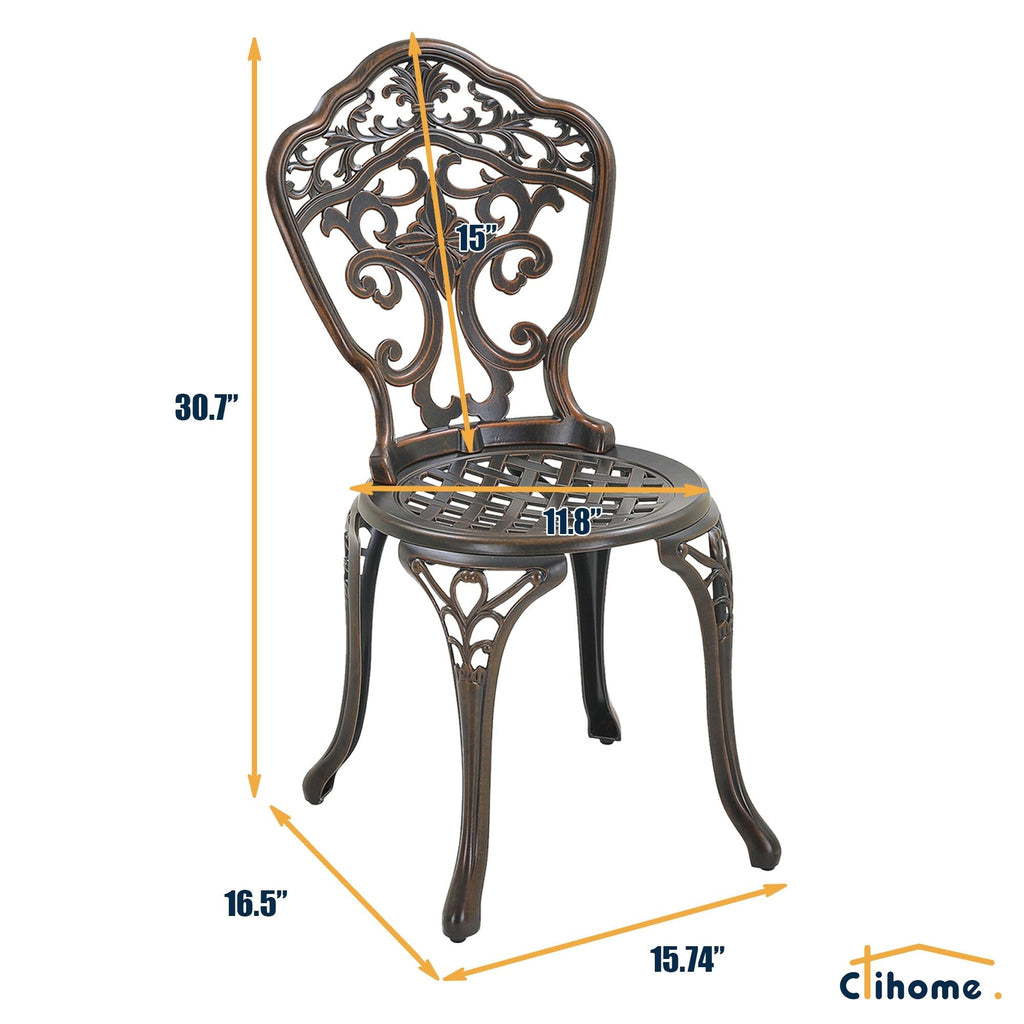 Ensemble bistrot extérieur 3 pièces Clihome en aluminium moulé résistant à la rouille