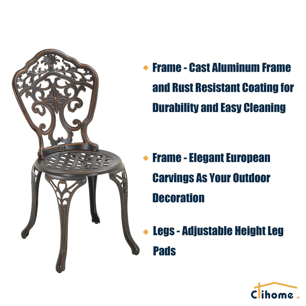 Ensemble bistrot extérieur 3 pièces Clihome en aluminium moulé résistant à la rouille
