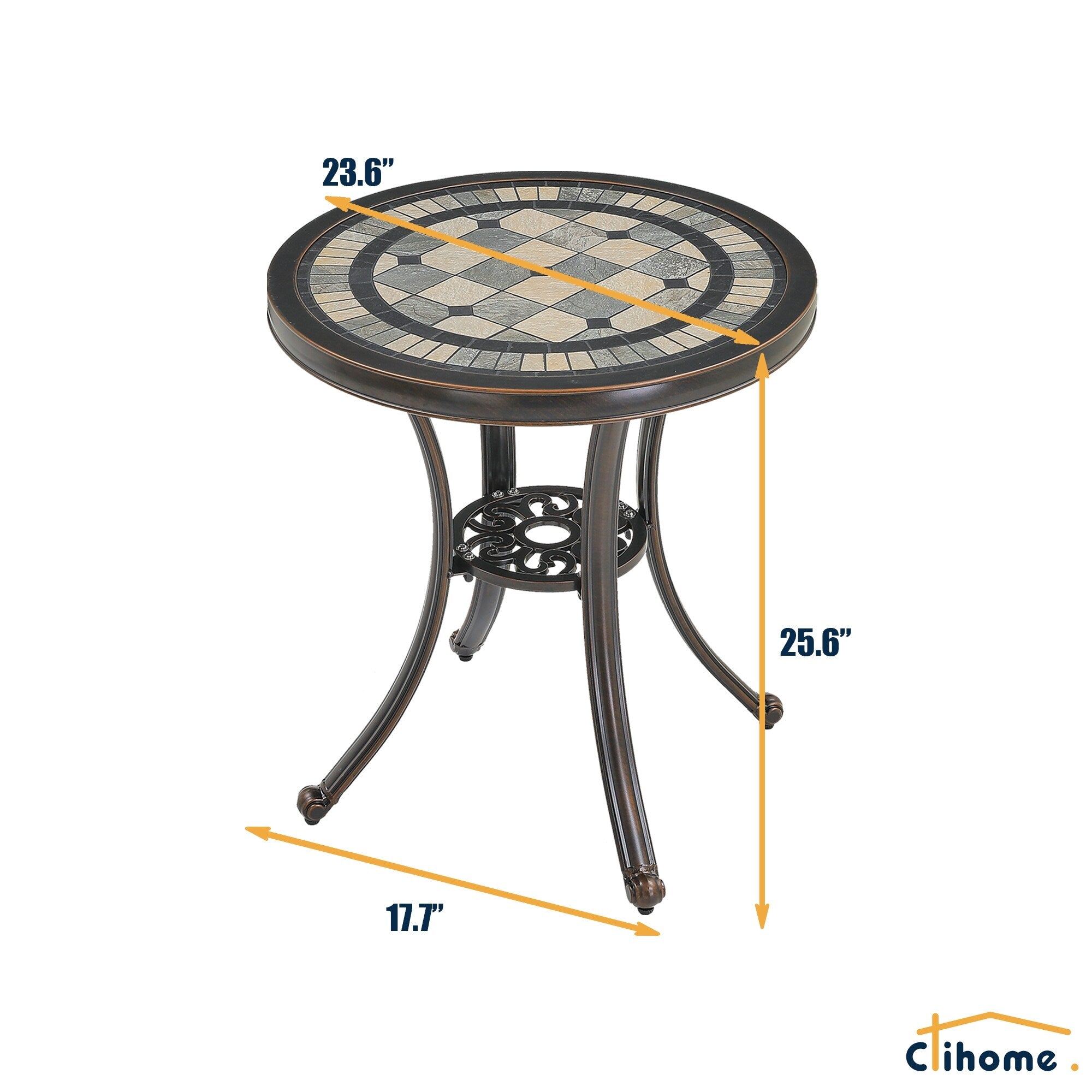 Ensemble bistrot extérieur 3 pièces Clihome en aluminium moulé résistant à la rouille