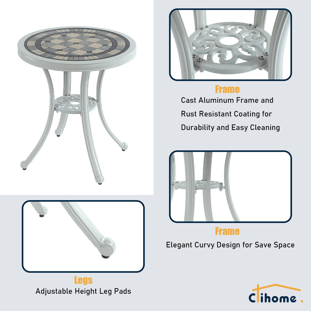Ensemble bistrot extérieur 3 pièces Clihome en aluminium moulé résistant à la rouille