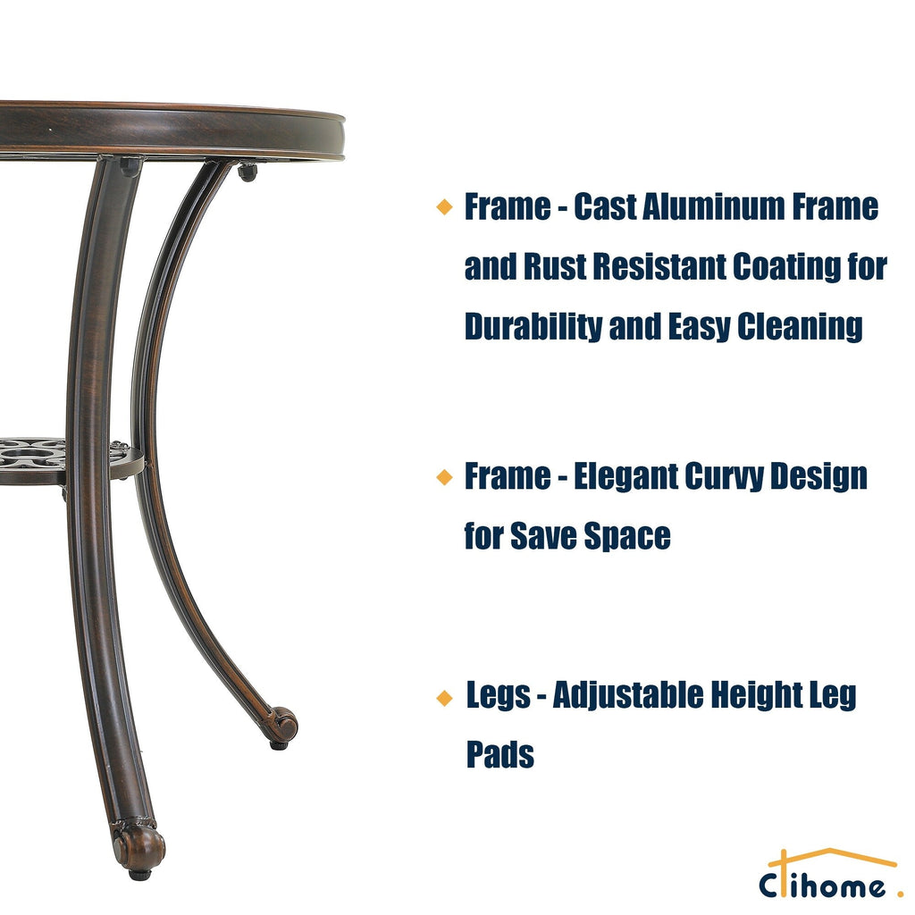 Ensemble bistrot extérieur 3 pièces Clihome en aluminium moulé résistant à la rouille