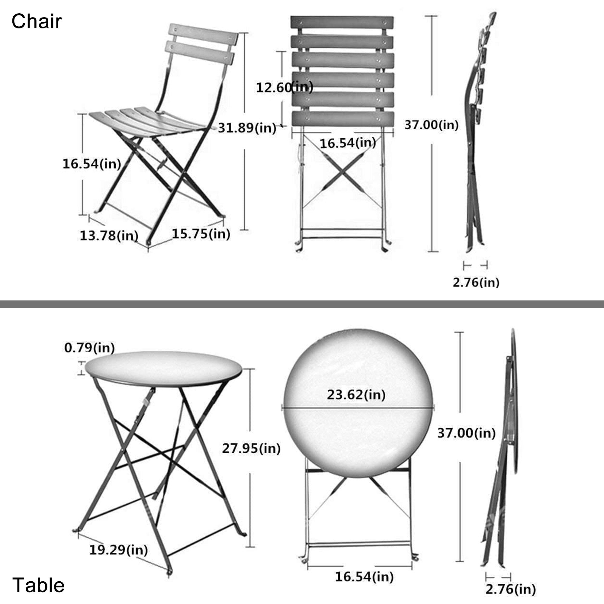 Ensemble bistrot d'extérieur 3 pièces en acier de qualité supérieure Clihome