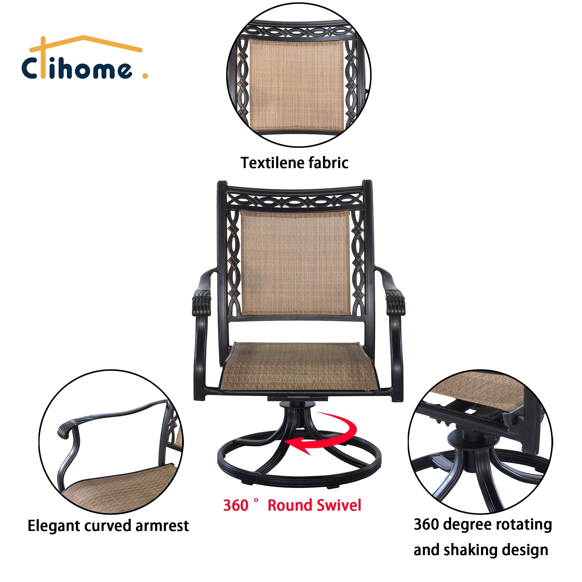 Ensemble de salle à manger d'extérieur Clihome 5 pièces en aluminium moulé pour patio