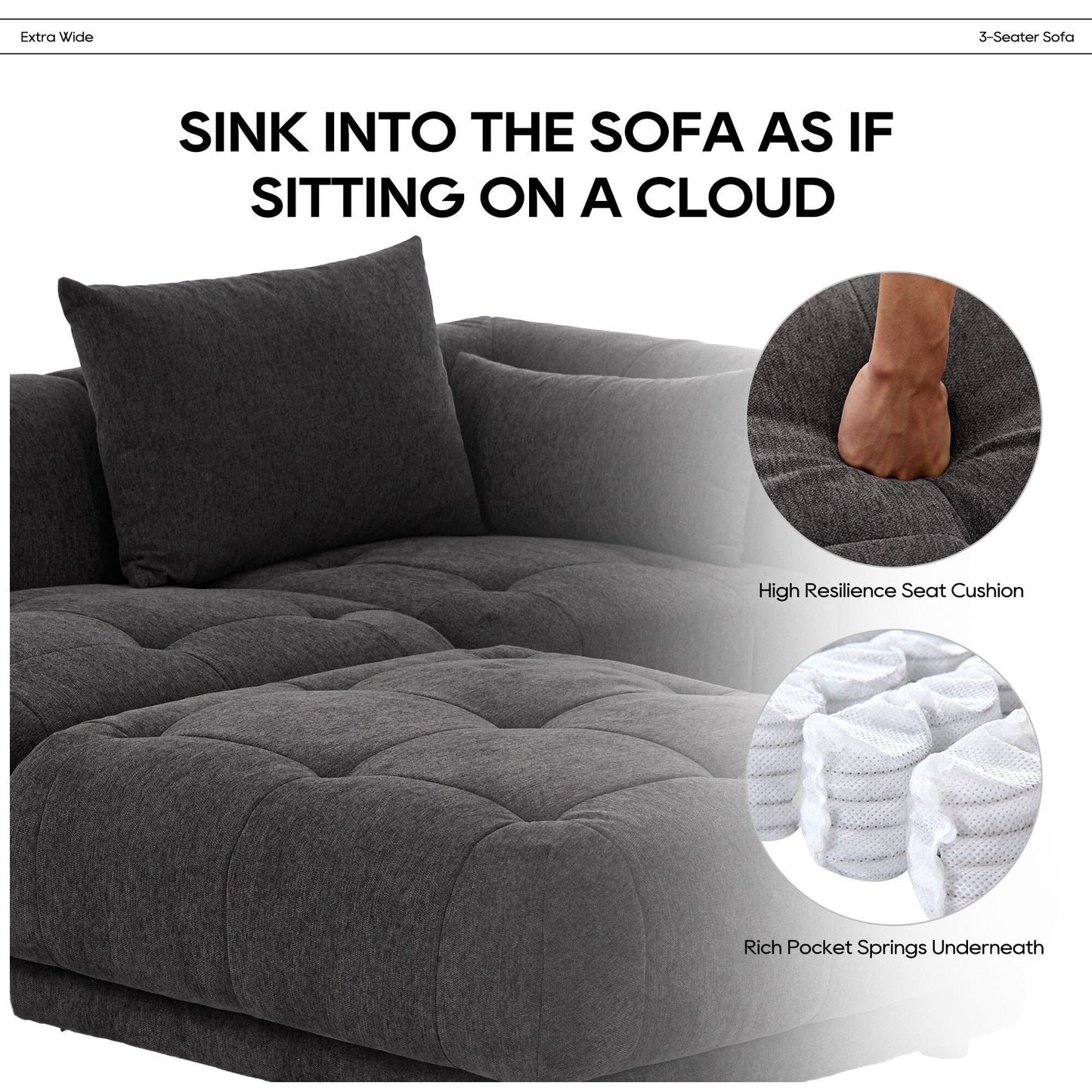 Canapé modulaire Cloud 144 avec pouf - Canapé de salon en tissu chenille moelleux