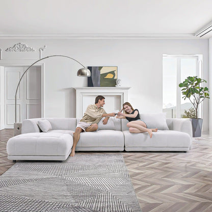 Canapé modulaire Cloud 144 avec pouf - Canapé de salon en tissu chenille moelleux