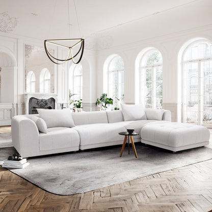 Canapé modulaire Cloud 144 avec pouf - Canapé de salon en tissu chenille moelleux