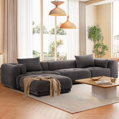 Canapé modulaire Cloud 144 avec pouf - Canapé de salon en tissu chenille moelleux