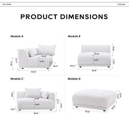 Canapé modulaire Cloud 144 avec pouf - Canapé de salon en tissu chenille moelleux
