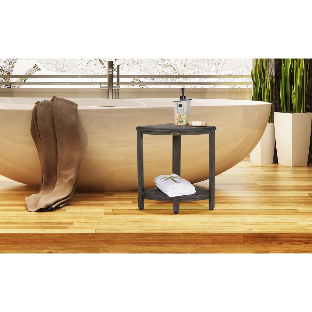 CoastalVogue, Étagère de douche d'angle en teck, Tabouret de douche pour se raser les jambes, Repose-pieds de douche, Tabouret de douche en teck, Tabouret de douche d'angle