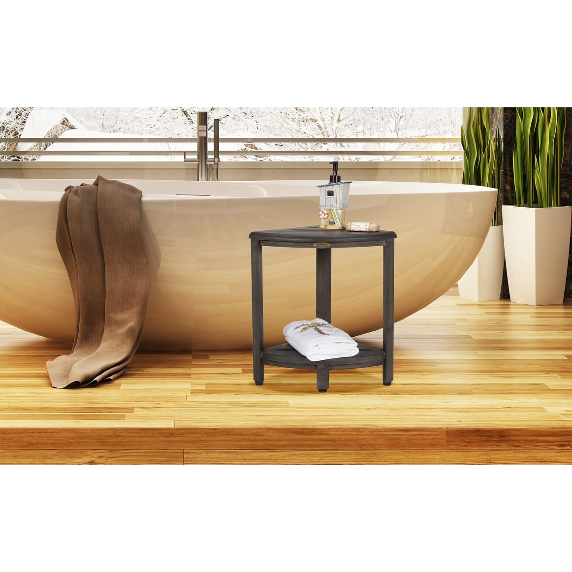 CoastalVogue, Étagère de douche d'angle en teck, Tabouret de douche pour se raser les jambes, Repose-pieds de douche, Tabouret de douche en teck, Tabouret de douche d'angle