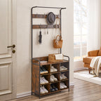 Coat Rack with Shoe Rack for Entryway, 3-in-1 with 7 Hooks, a Hanging Rod