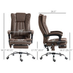 Fauteuil de bureau massant en microfibre couleur café avec hauteur réglable, dossier haut, repose-pieds rétractable et fonction chauffante