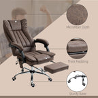 Fauteuil de bureau massant en microfibre couleur café avec hauteur réglable, dossier haut, repose-pieds rétractable et fonction chauffante