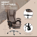 Fauteuil de bureau massant en microfibre couleur café avec hauteur réglable, dossier haut, repose-pieds rétractable et fonction chauffante
